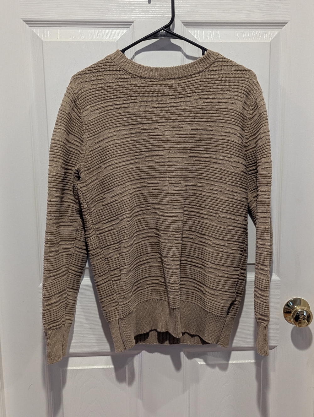 Old Money Quiet Luxury Tan Textured Crewneck Sweater Benjamin Black Medium